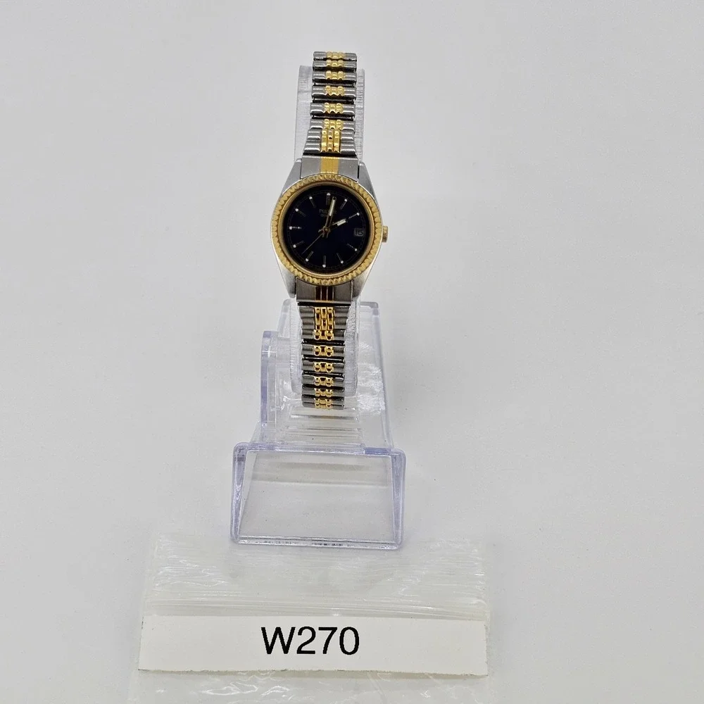 VTG Pulsar Women's Watch 24MM Black Dial Two Tone Stretch Band 5.75